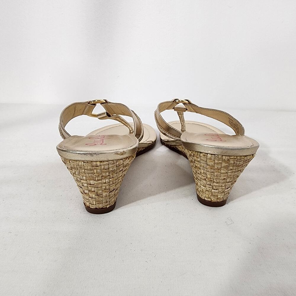 Lilly Pulitzer Womens McKim Wedge Sandal Gold Metallic Leather Thong Size 7M - Picture 6 of 10